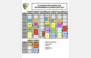 Planning Provisoire des Entraînements – Saison 2026-2027